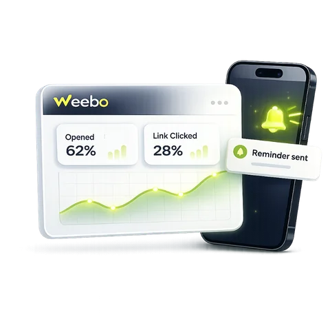 Dynamic Follow-ups: a 5-star review and Weebo's reply to the customer