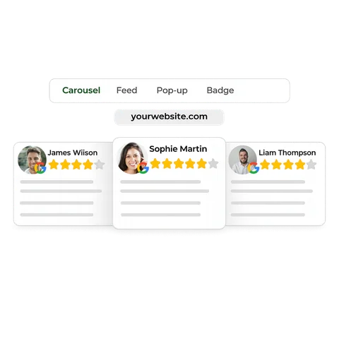 Weebo review widget displaying fresh 5-star Google reviews on a business website